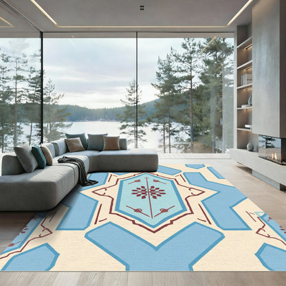 Retro Blue Crimson Starburst Medallion Rug
