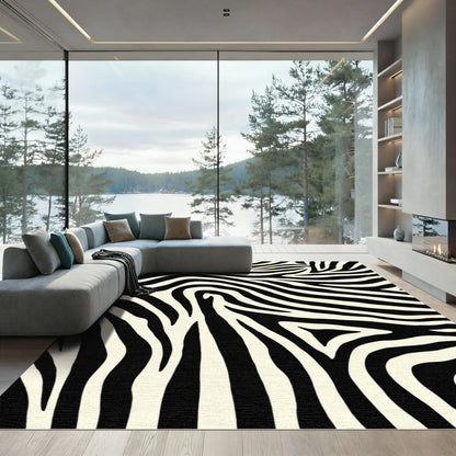 Cream Black Animalistic Stripe Texture Rug