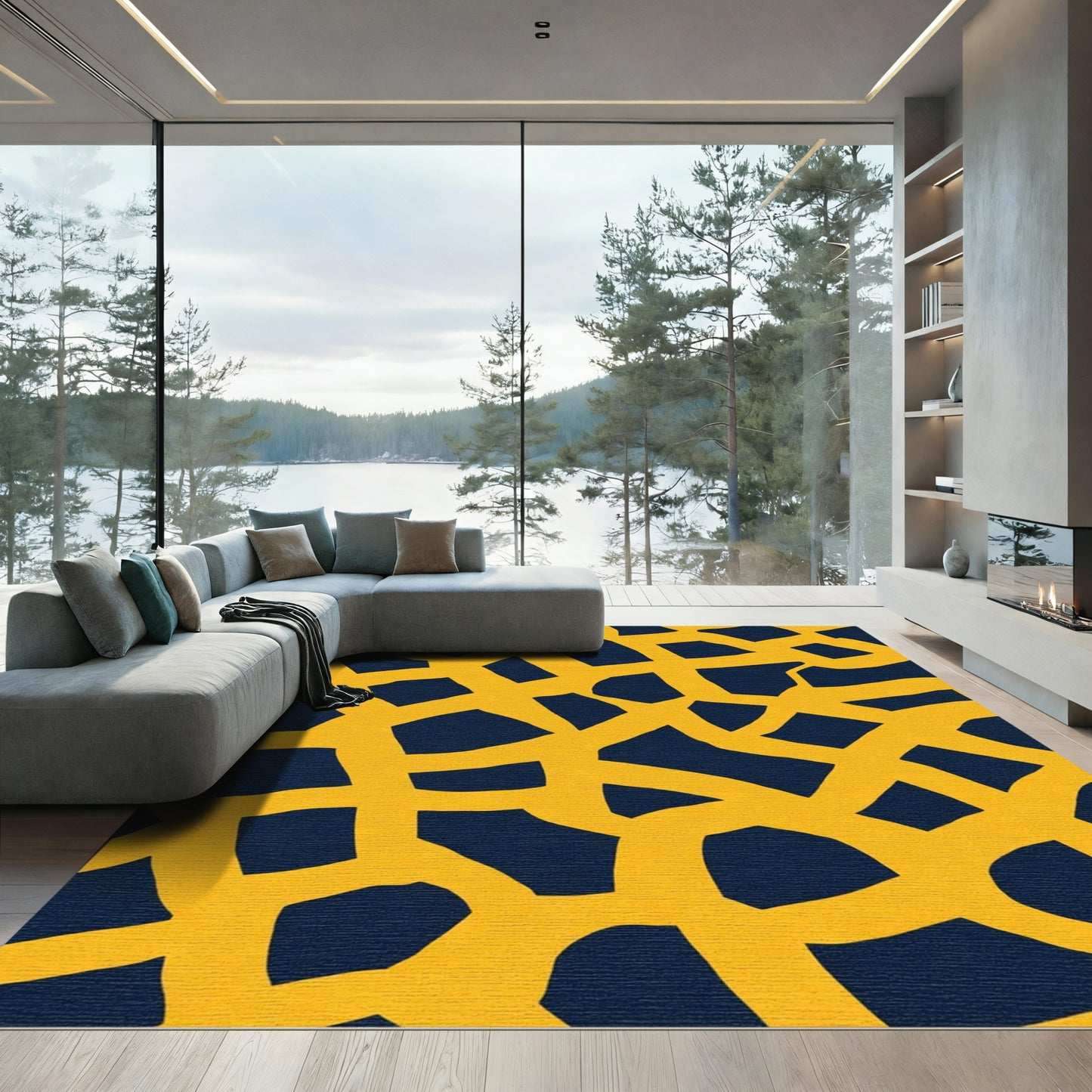 Bold Ochre Abstract Intersecting Lines Rug