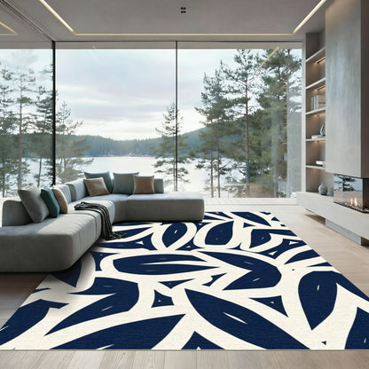Navy Abstract Petal Flow Rug