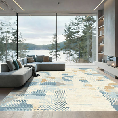 Earthy Blue Pixelated Organic Collage Rug