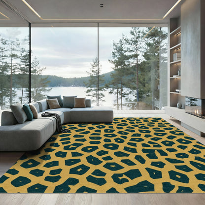 Golden Dark Teal Organic Cells Rug