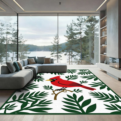 Vibrant Red Cardinal Branch Foliage Rug