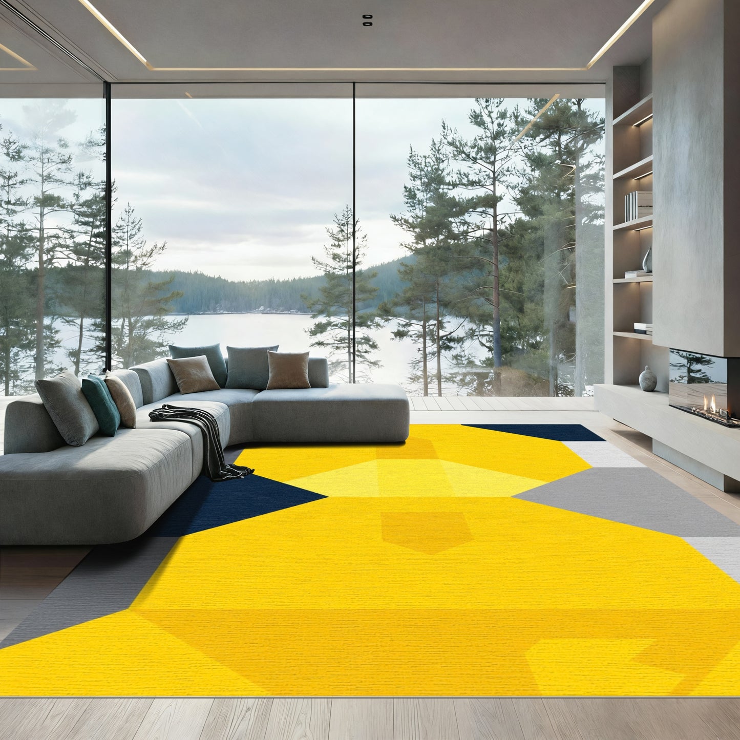 Dazzling Yellow Geometric Hexagon Rug