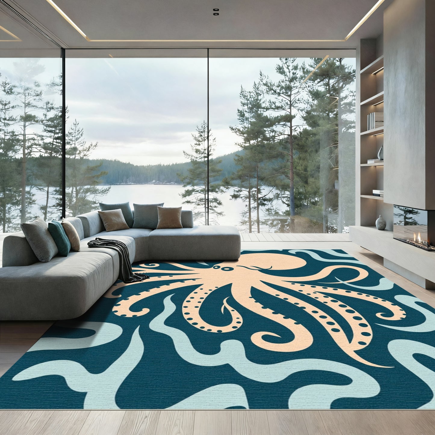 Coral Octopus Swirl Marine Rug