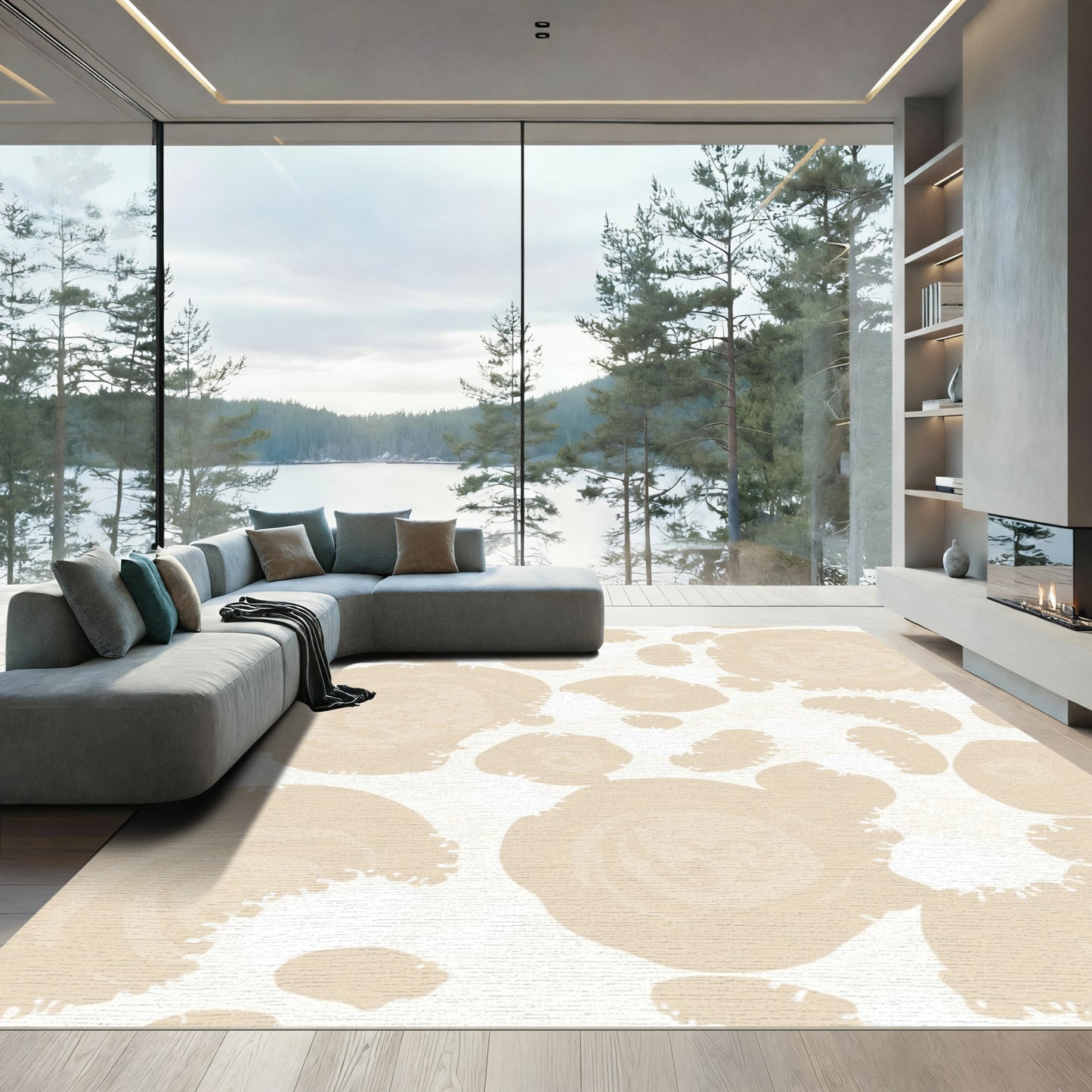 Pale Peach Abstract Organic Shapes Rug