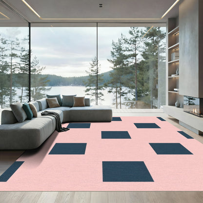 Minimalist Pink Navy Squares Rug