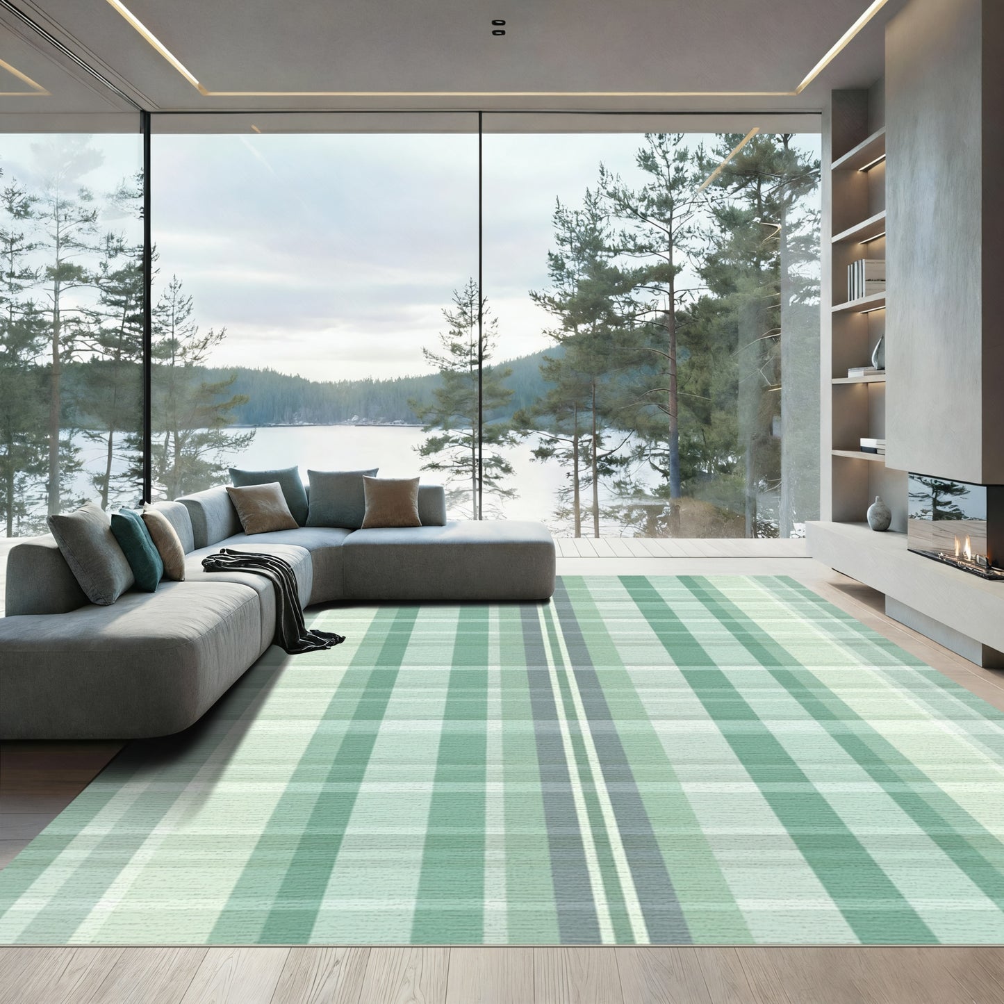 Serene Green Plaid Geometric Rug