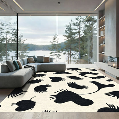 Abstract Black Frothy Organic Shapes Rug