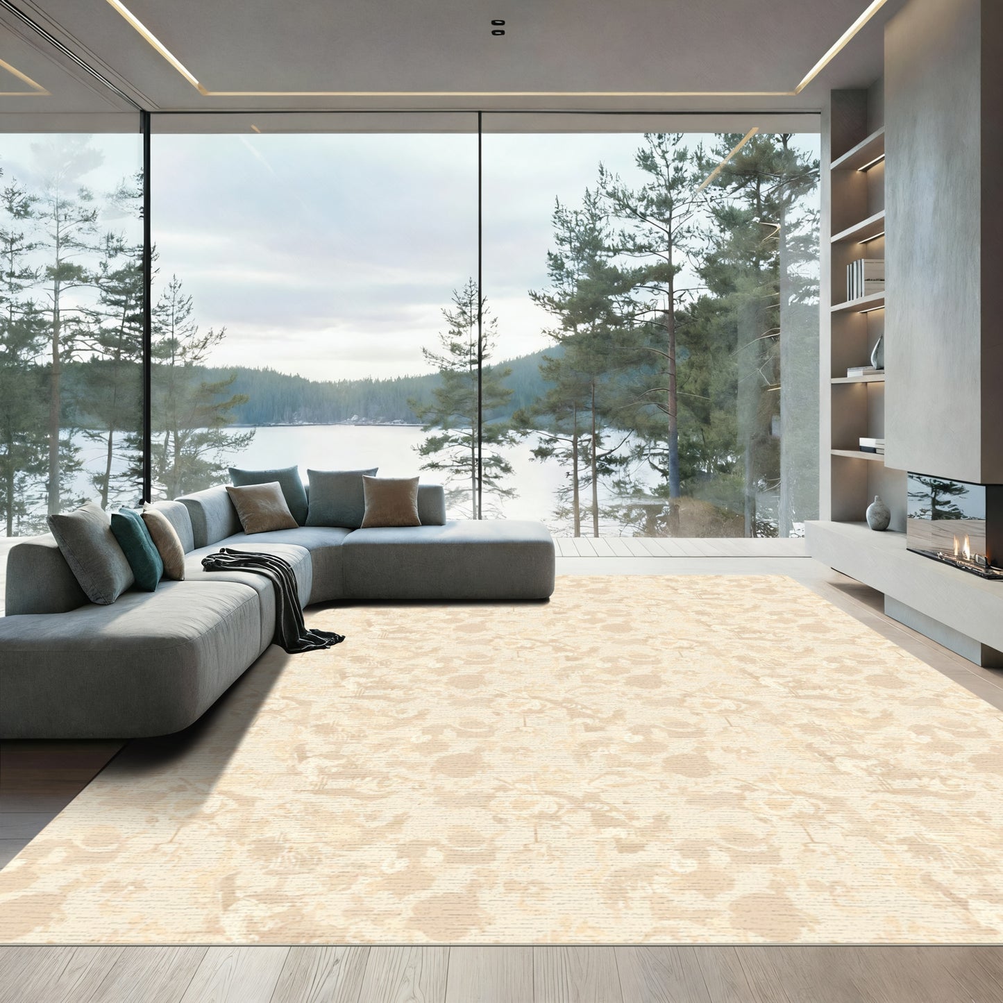 Beige Abstract Floral Collage Rug