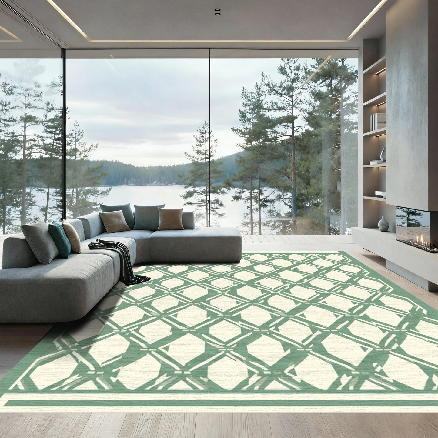 Sage Green Trellis Diamond Rug
