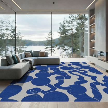 Bold Blue Abstract Bubbles Swirl Rug