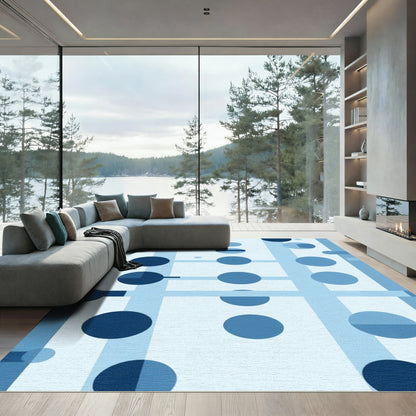 Navy Blue Circles Vertical Bands Rug
