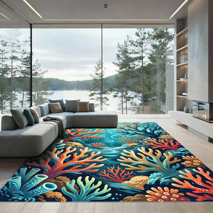 Vibrant Coral Reef Underwater Scene Rug
