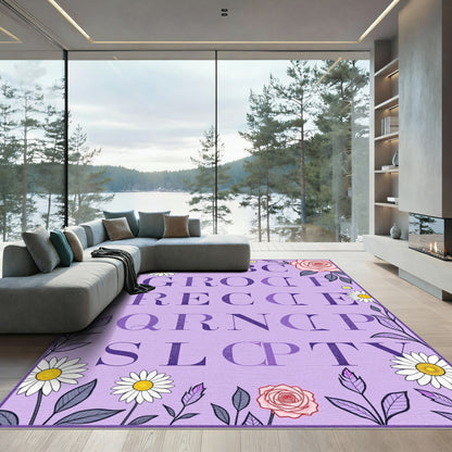 Lavender Floral Alphabet Arrangement Rug