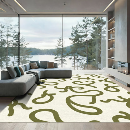 Olive Green Swirl Abstraction Rug