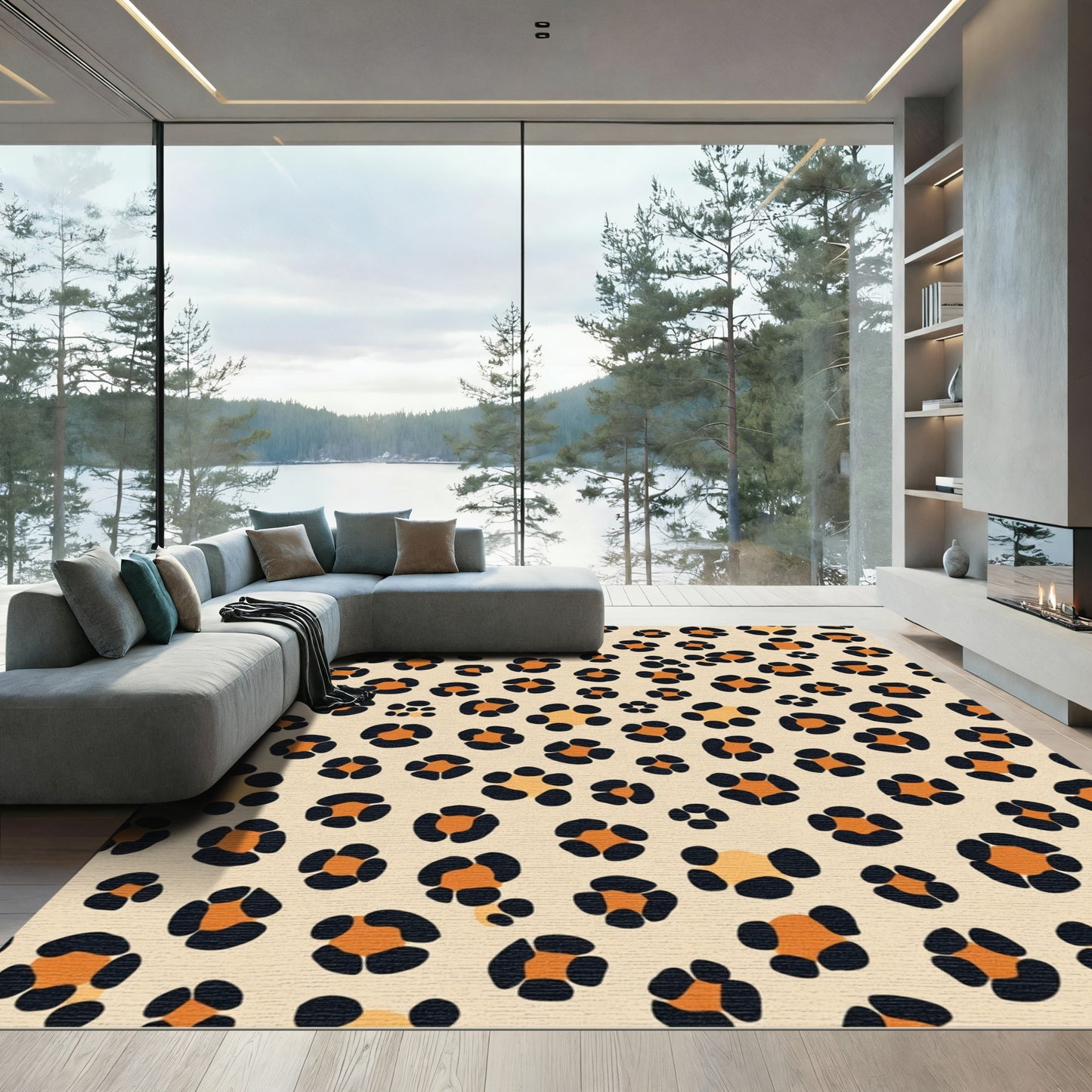 Tan Orange Black Leopard Spots Rug