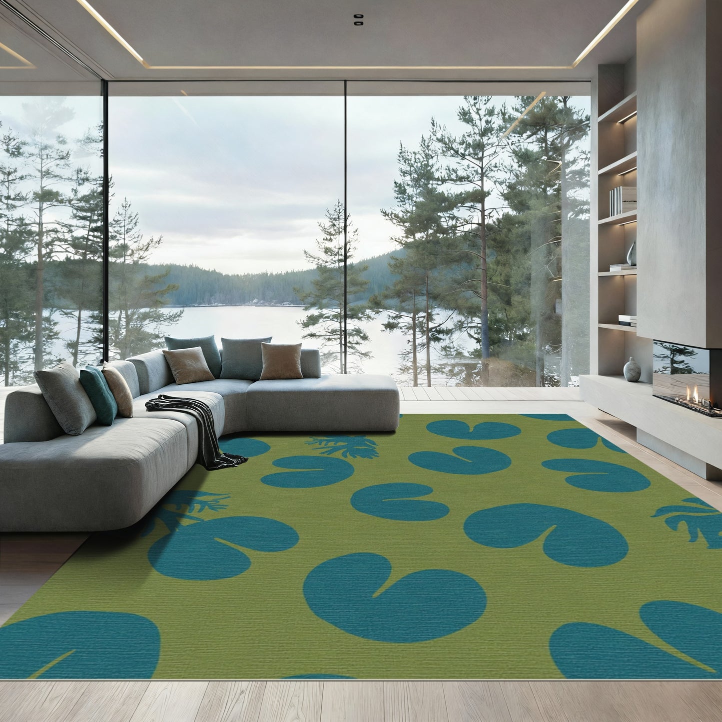 Teal Lily Pads Fern Forest Rug