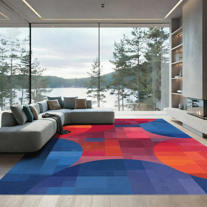 Abstract Crimson Blue Orb Collage Rug