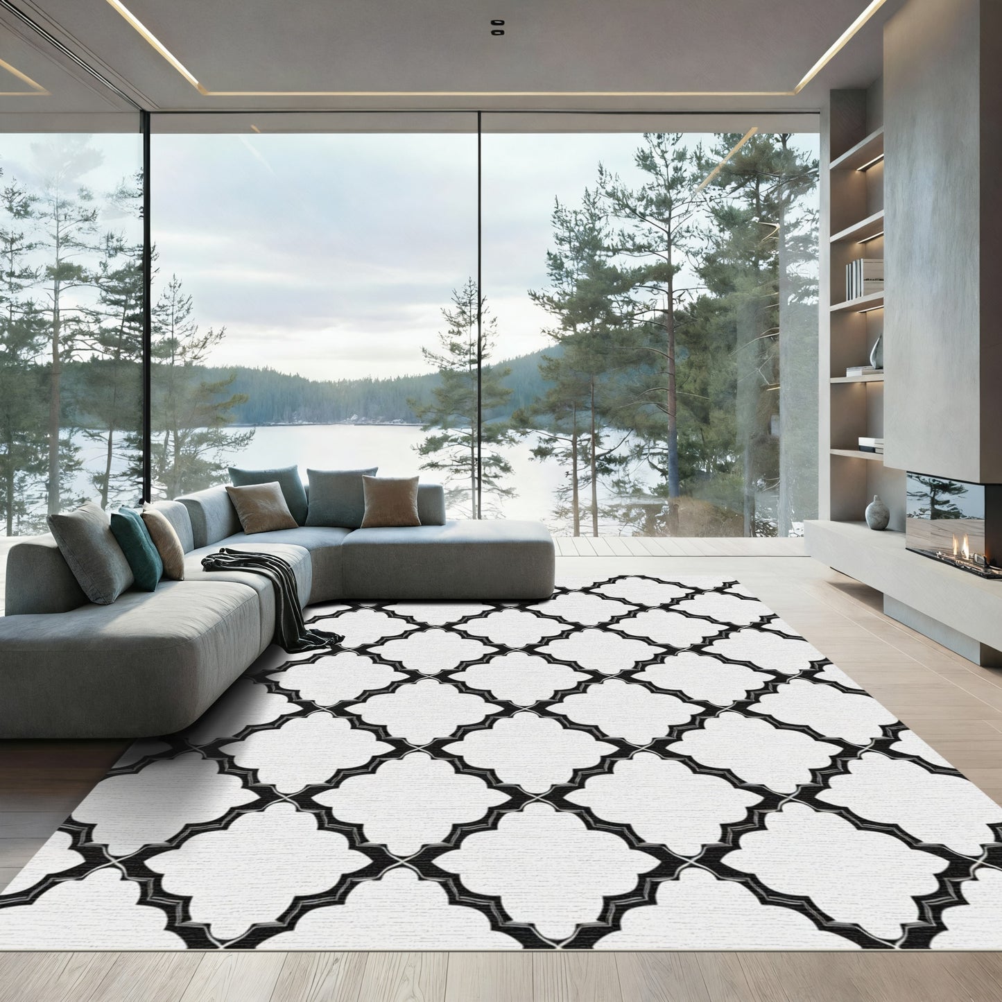 Monochromatic Quatrefoil Geometric Interlocking Rug