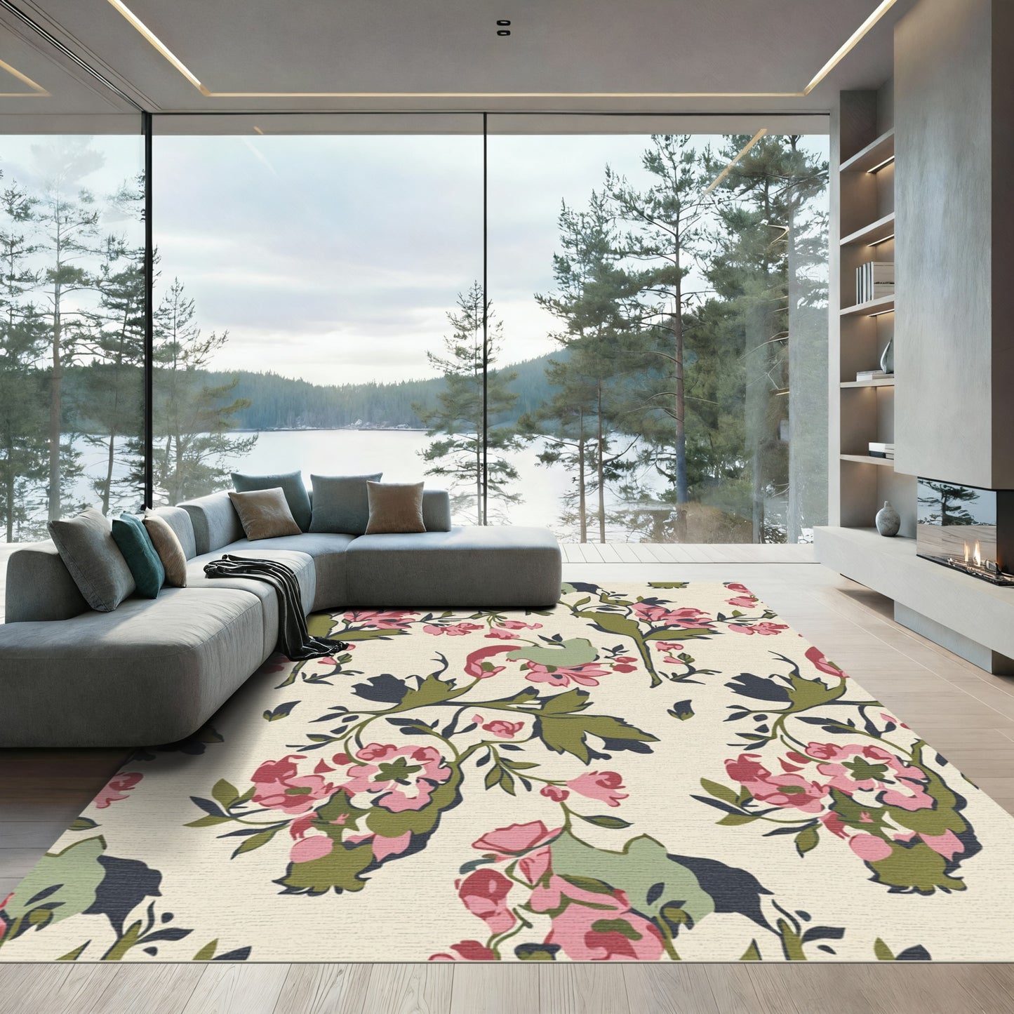 Terracotta Pink Floral Vine Romance Rug
