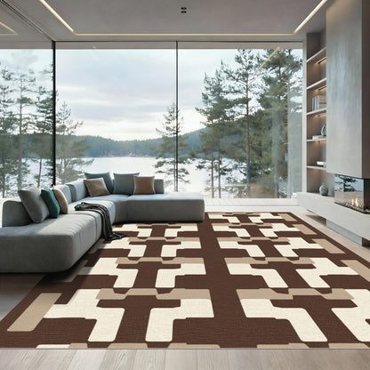 Brown and Cream Geometric Links Rug