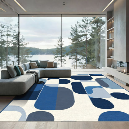 Modern Indigo Rounded Rectangle Cascade Rug