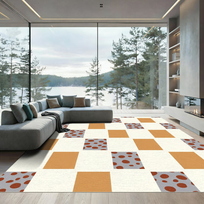 Orange Brown Spotted Checkerboard Rug