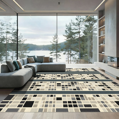 Neutral Tone Pixelated Geometric Lines Rug