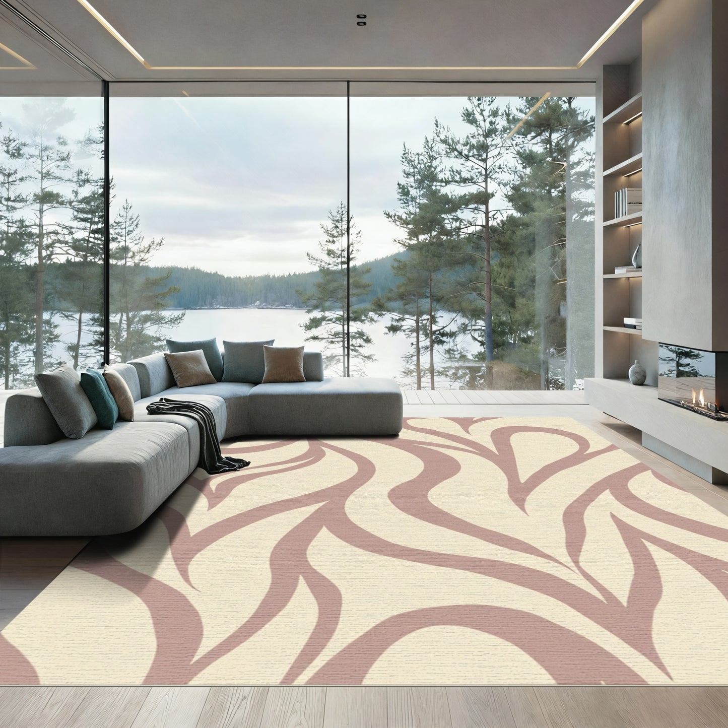 Blush Pink Swirl Organic Abstract Rug