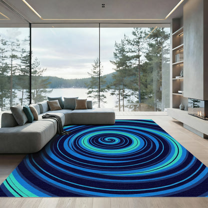 Oceanic Blue Swirling Lines Rug