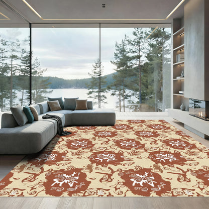 Amber and Ochre Abstract Floral Swirls Rug