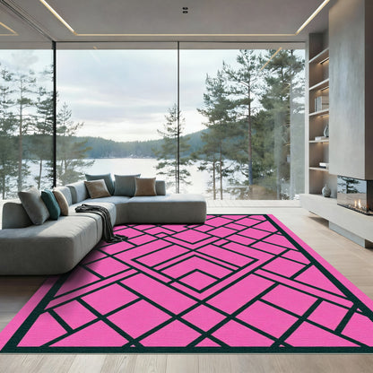 Pink Black Geometric Art Deco Lines Rug