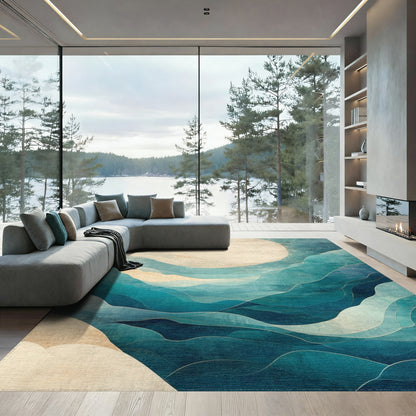Teal Moon Layered Wave Rug