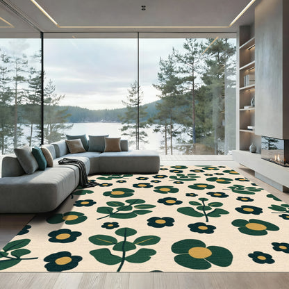 Emerald Green Woodland Botanical Floral Rug