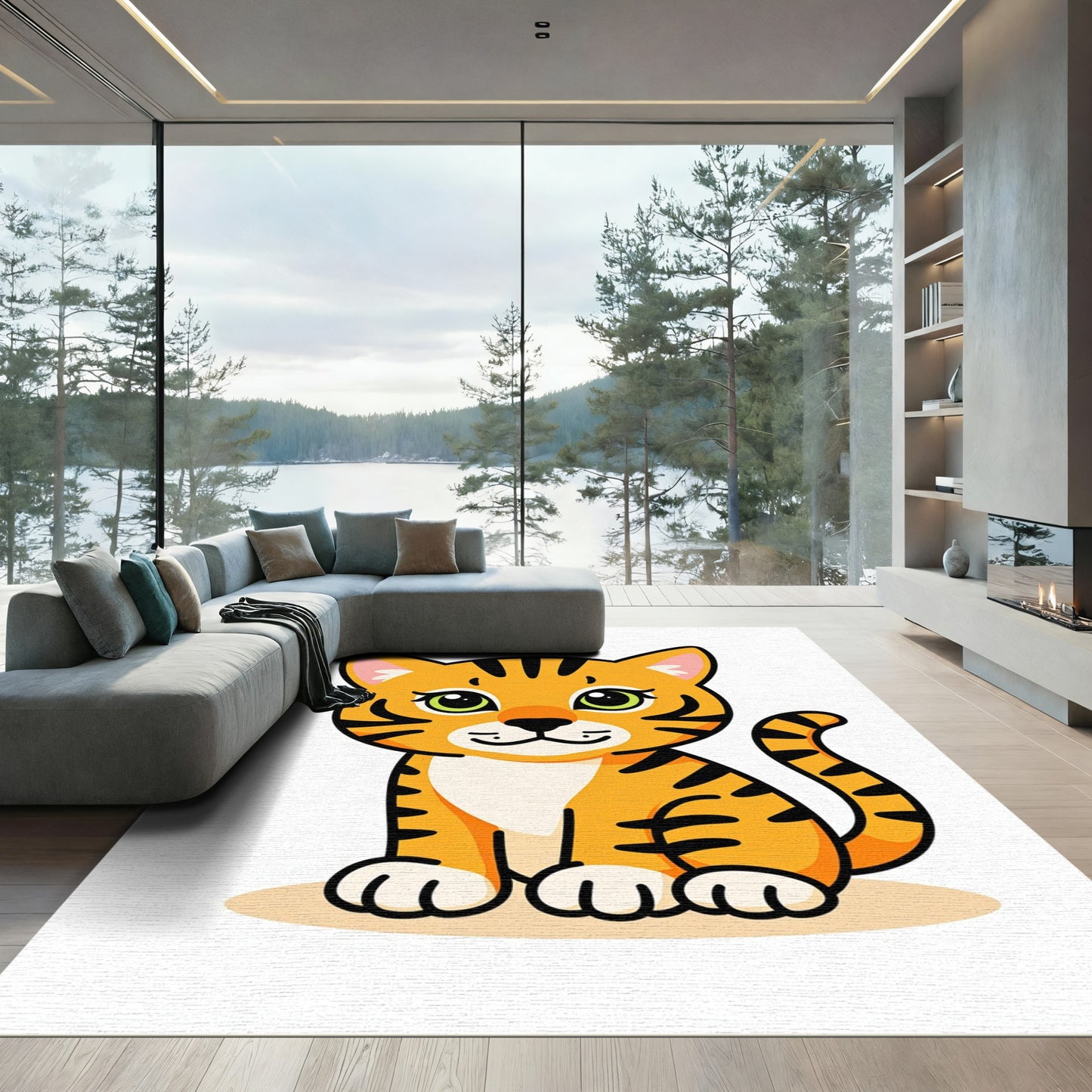 Cute Orange Tiger Silhouette Rug