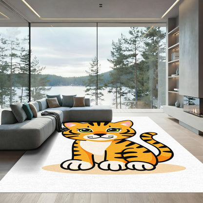 Cute Orange Tiger Silhouette Rug
