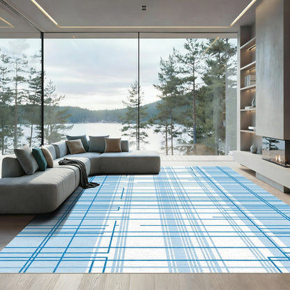 Modern Blue Geometric Grid Rug