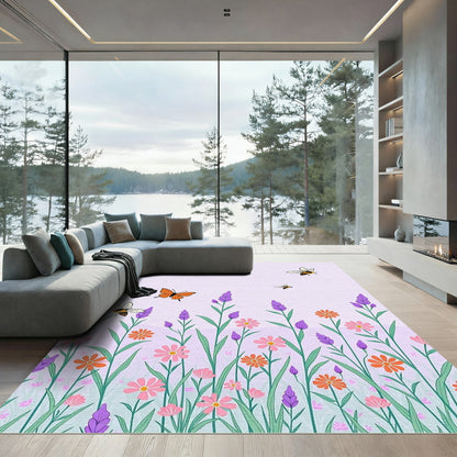 Lavender Field Butterfly Bee Garden Rug