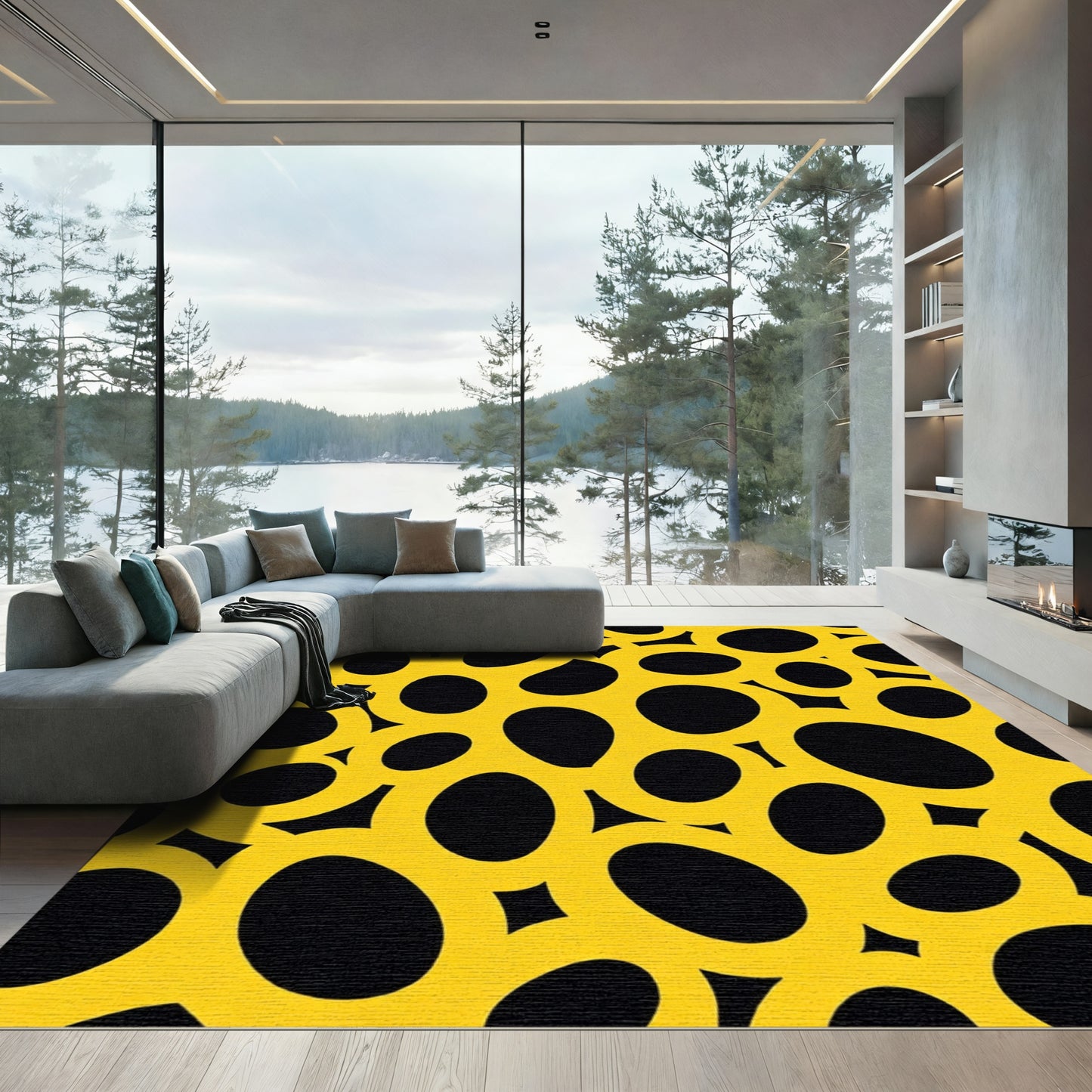 Golden Yellow Abstract Loops Rug