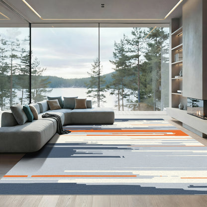 Modern Abstract Orange Blue Stripe Rug
