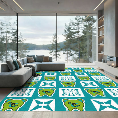 Green Bear Squares and Starburst Rug