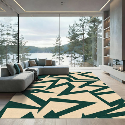 Deep Emerald Jagged Geometric Forms Rug