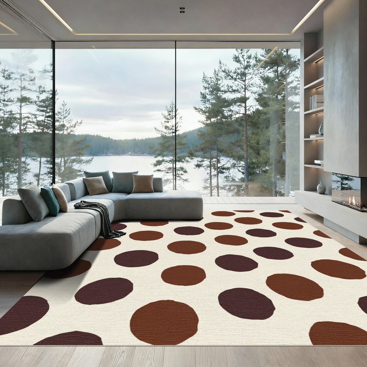 Earthy Brown Polka Dot Round Rug