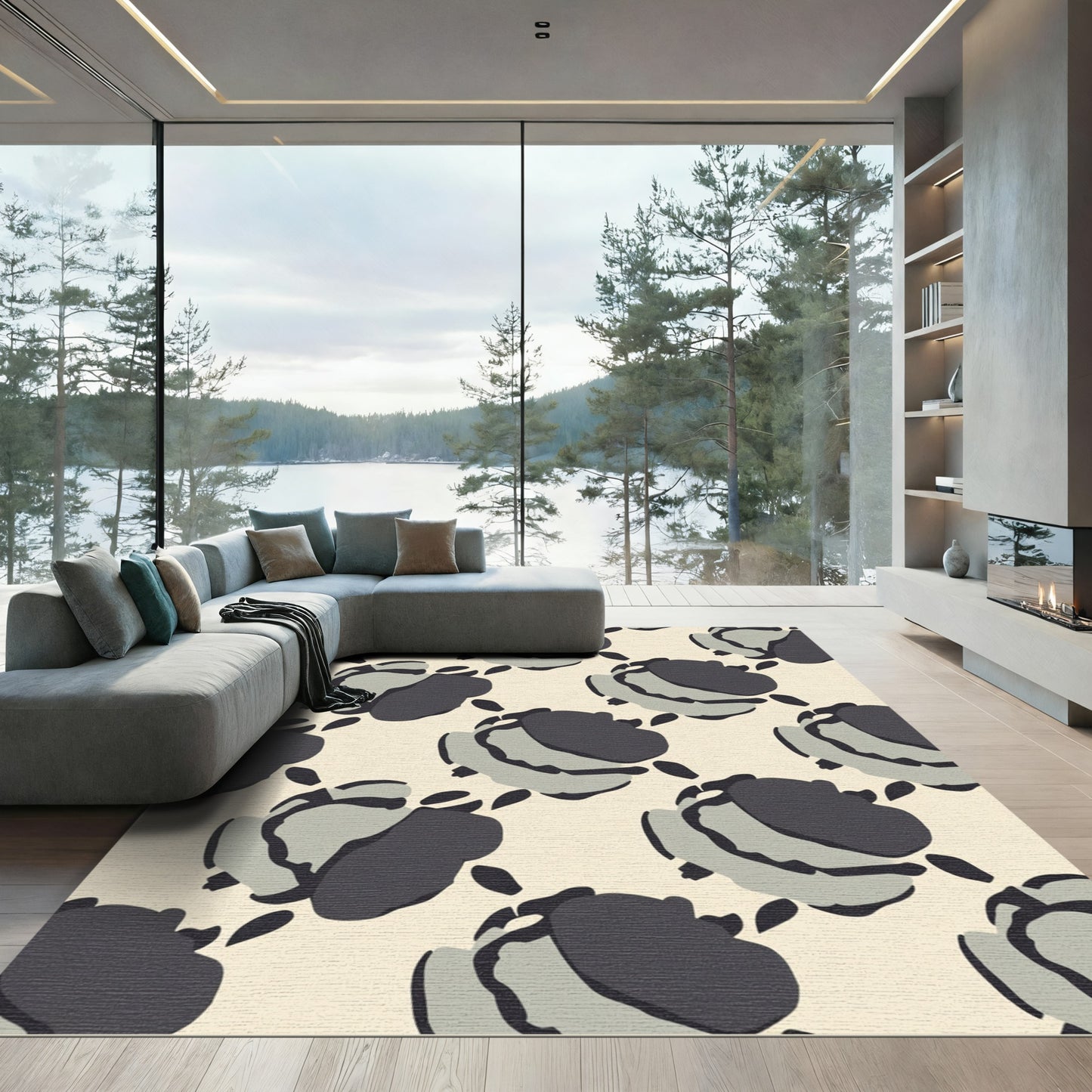 Abstract Slate Rose Arrangement Rug