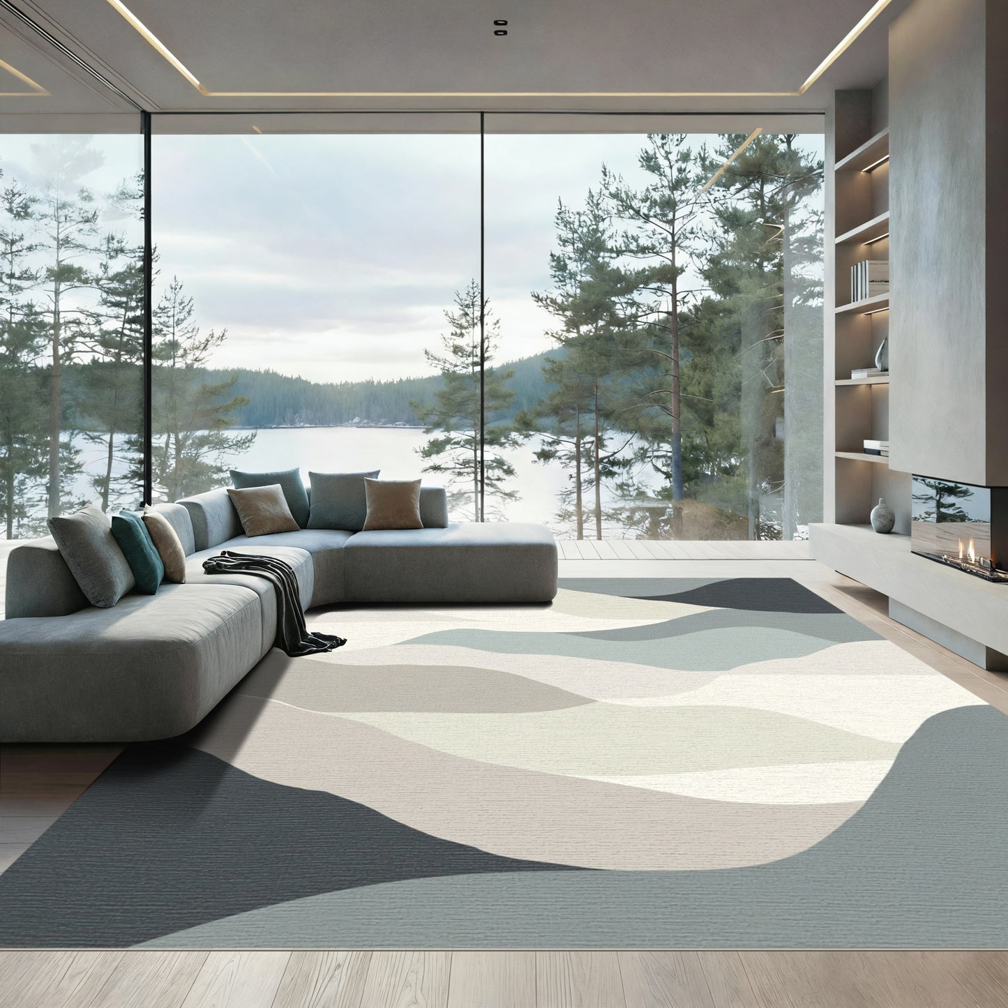 Abstract Serene Landscape Waves Rug