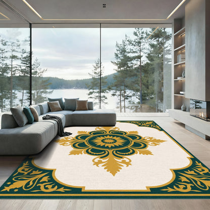 Ornate Teal Gold Medallion Floral Rug