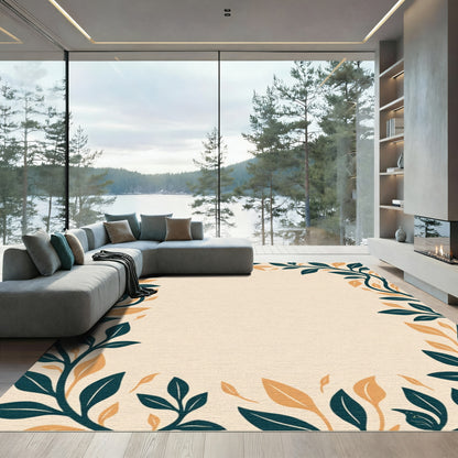 Deep Teal and Gold Vine Border Rug