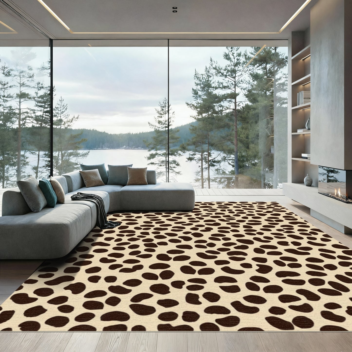 Brown Spotted Ochre Faux Fur Effect Rug