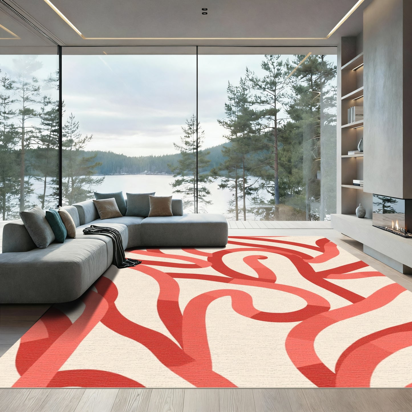 Coral Swirls Abstract Rug